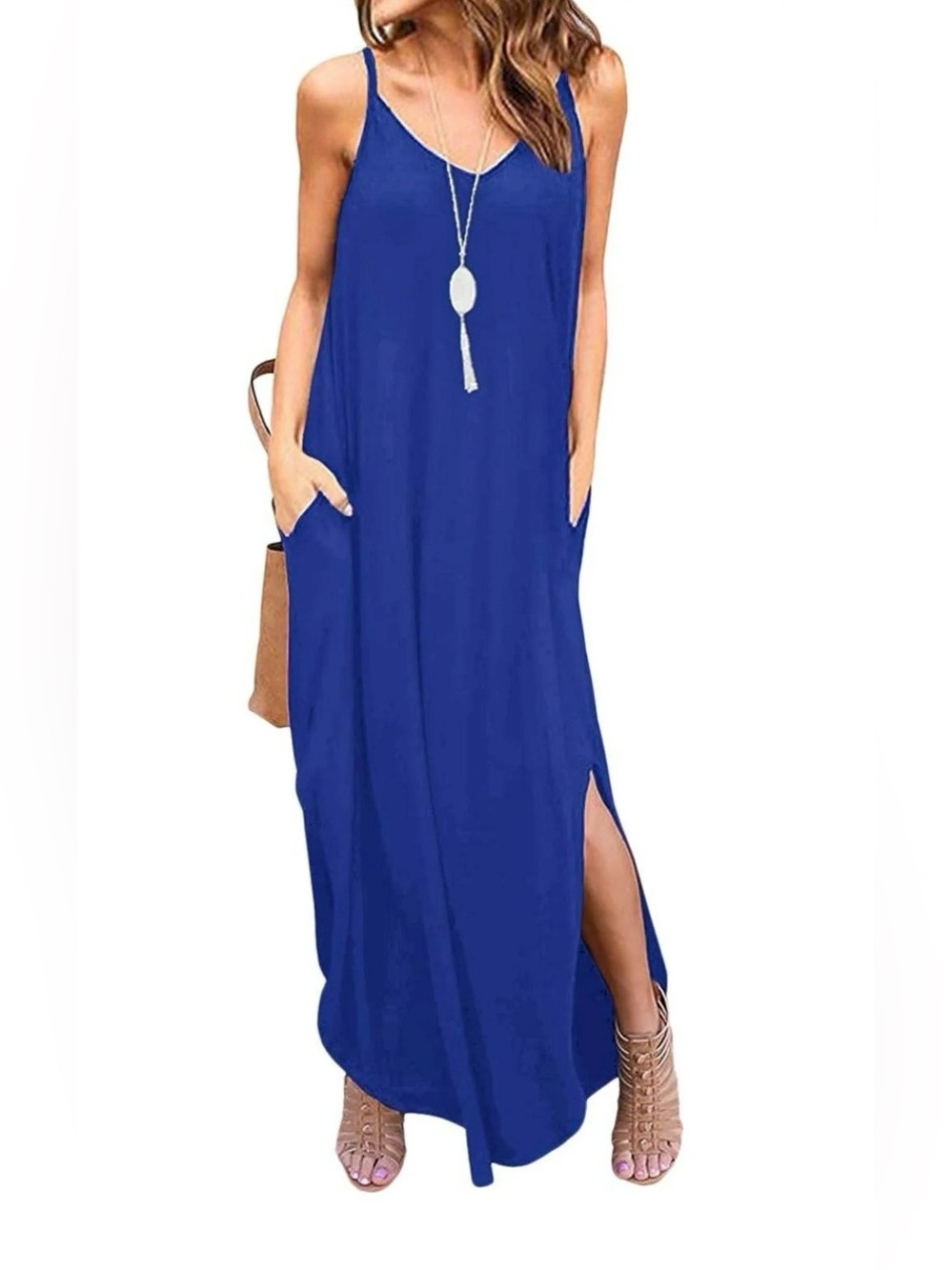 Sleeveless Maxi Dress with Side Slit in Royal Blue